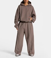 Ensemble de survêtement d'hiver oversize à capuche pour femme, écoresponsable, décontracté, avec sweat à capuche et pantalon de survêtement, en molleton doux 100% uni, imprimé délavé à l'acide
