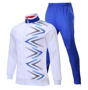 Men <b>White</b> Blue Geometric Print <b>Tracksuit</b> Full Zipper Sporty Design Breathable Polyester Autumn Wear Regular Fit Side Pockets - Product Image 1