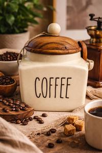 Pot de rangement à café de style vintage avec couvercle en bois, joint hermétique, design d'étiquette de cuisine audacieux, organisateur élégant pour comptoir - Product Image 5