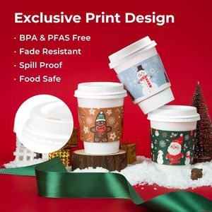 Confezione da 50 Tazze da Caffè Monouso da 350 ml per Natale con Coperchi Antigoccia e Manicotti Termici Durevoli per Caffè da Asporto - Product Image 2