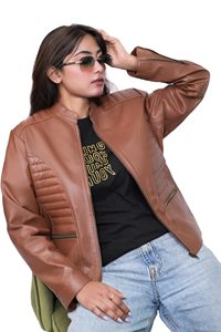 Women's Leather Jacket Gym <b>Coat</b> Embroidered Active Jacket <b>Top</b> for Girls Motorcycle Jacket Cool Stylish Autumn - Product Image 4