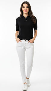 Women Polo T Shirt Short Sleeve Slim Fit Solid Color Knit Top With Casual <b>Pants</b> Outfit Collar Neck Daily Wear Style Look - Product Image 2