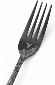 Modern <b>Black</b> <b>Cutlery</b> Set With Tropical Leaf Pattern Dishwasher Safe Flatware For Wedding Tabletop Use - Product Image 2