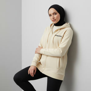 Sudadera con capucha larga y cremallera para mujer musulmana, talla grande, transpirable, ecológica, holgada, ropa deportiva islámica modesta - Product Image 1