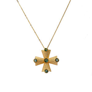 Collar con Colgante de Cruz de Latón Chapado en Oro con Topacio Azul Delicado - Collar Ajustable con Múltiples Piedras para Mujer - Product Image 3