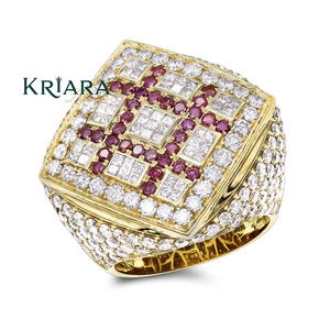 Anillo de cóctel para hombre de plata 925 con moissanita de corte brillante redondo y engaste pavé de rubí, diseño geométrico, joyería de lujo para fiestas - Product Image 2