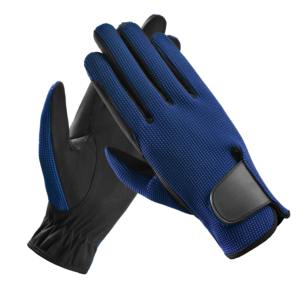 Gants d'équitation pour hommes, bleu noir, en simili cuir, avec fermeture auto-agrippante, couleur unie, coupe régulière - Product Image 4