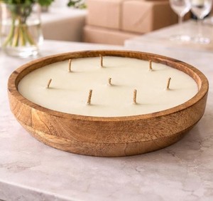 New Arrival Wooden Base Candle Bowl For Home Wedding Festive Handcrafted Dough Candle Container For Tabletop Restaurant & Cafes - Product Image 1