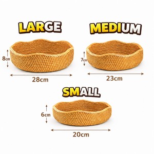 Ensemble de 3 plateaux de service ronds en rotin naturel tissé à la main, 20, 23, 28 cm, paniers de rangement pour fruits et pain pour la table de cuisine - Product Image 6