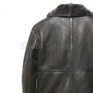 Men's <b>Sheepskin</b> Shearling Leather <b>Jacket</b> Casual Flight Coat with Zippered Closure Genuine Leather Fur Bomber <b>Jacket</b> - Product Image 6