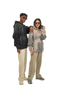 Custom Men's French Fleece Streetwear Hoodie Wholesale No String <b>Zip</b> Vintage Double Acid Wash Sun Faded Distressed Sweatpants - Product Image 5