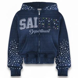 เสื้อฮู้ดซิปแบบสวมใส่สบาย น้ำหนักเบา ทรงหลวม คุณภาพพรีเมียม ราคาประหยัด ได้รับความนิยมจากลูกค้า สีแดงเลือดหมู ประดับด้วยคริสตัล - Product Image 6