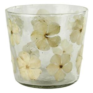 Portavelas de Vidrio Cónico Hecho a Mano con Flores de Hortensia Blanca Prensadas, Portavelas Decorativo - Product Image 4