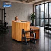 Bañera de Inmersión Fría Metropolitan Fitness, Acero Inoxidable 316SS, Cedro Rojo, Ovalada, con WiFi Inteligente, Enfriador de 1HP, CE DDP Alemania, para Gimnasios Comerciales