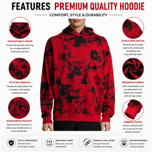 Sudadera con Capucha de Felpa para Hombre, de Buena Calidad, Color Rojo Tie Dye, con Bolsillo Tipo Canguro, Informal, para Otoño - Product Image 5