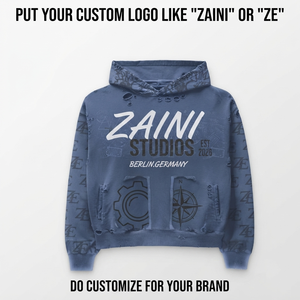 เสื้อฮู้ดดี้ผ้าฟลีซผสมคอตตอนโพลีเอสเตอร์ พรีเมียม 420 GSM สีน้ำเงินวินเทจ  แบบสวมหัว  สกรีนพิมพ์ลายปักโลโก้ตามสั่ง - Product Image 1