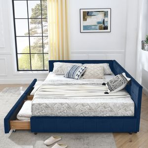 Cadre de lit capitonné Queen Size avec rangement, dossier et accoudoirs confortables, lit Queen Size rembourré avec revêtement durable - Product Image 2