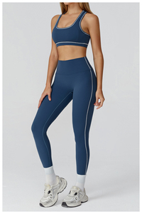 Ensemble de yoga 2 pièces pour femme : Leggings taille haute sans couture et brassière de sport couleur unie, tenue de sport et fitness avec surpiqûres contrastées - Product Image 5