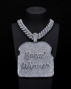 Pendentif Moissanite Iced Out Bread Winners en Argent 925, Bijou Thème Hip Hop, Pendentif en Forme de Plat pour Homme, Pendentif Lettre Personnalisée - Product Image 2