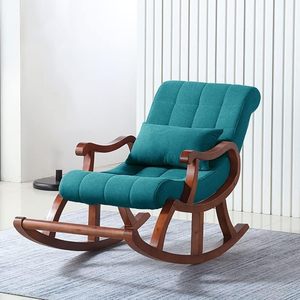 Sheesham Wood Rocking Chair – Handcrafted Solid Wood Armrest Rocker with <b>Cushioned</b> Seat & <b>Back</b>, Pillow Included, Lounge Chair - Product Image 1