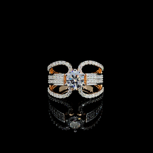 Anillo de compromiso y boda con halo de diamantes ovalados cultivados en laboratorio en oro rosa para mujer, regalo para fiesta - Product Image 1