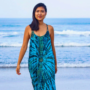 Women Tie Dye Rayon Blue Maxi Dress with <b>Spaghetti</b> <b>Strap</b> Neck Sleeveless Flowy Summer Beachwear for Women - Product Image 1