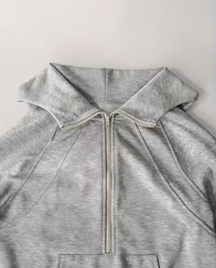 Women's Gray Hooded Zip-Up Sweatshirt with Front Pocket Casual Solid Knitted Pullover Winter Wear Eco-Friendly Polyester/Cotton - Product Image 5