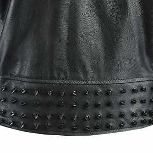 Chaqueta de Cuero Auténtico con Flecos para Mujer, Diseño Moderno, Venta al Por Mayor, Chaqueta de Cuero Negra con Tachuelas para Mujer - Product Image 5