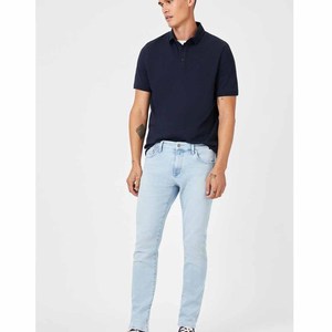 Men's Straight-Leg Slim Fit Light Wash Denim Jeans Mid Waist Cotton Casual Style Solid Color Spring Season - Product Image 2