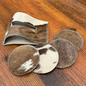 Ensembles de sous-verres ronds personnalisés en cuir de vachette avec support en cuir véritable décoration de table à la maison sous-verres en liège à quatre tasses avec support - Product Image 3