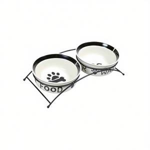 Juego de comederos de cerámica para mascotas, 2 x 1.6 L, 20 cm, blanco y negro, tazones para comida y agua con soporte - Product Image 3