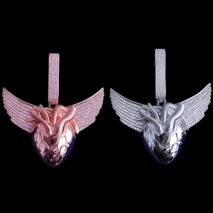<b>Anatomical</b> Winged <b>Heart</b> Iced Out Rhodium Plated Men's Party Pendant <b>Necklace</b> - Product Image 5
