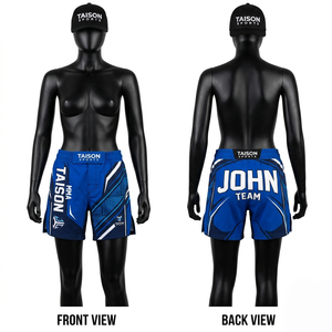 Premium 180 GSM Polyester Spandex MMA <b>Shorts</b> Blue Black Contrast Panel Fight <b>Shorts</b> Custom Sublimation Logo Training Wear - Product Image 6