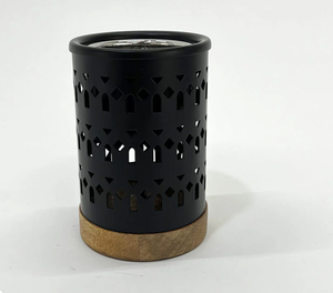 Encens en métal durable très populaire avec finition noire mate et base en bois ajourée, design tendance, pour commandes en gros - Product Image 1