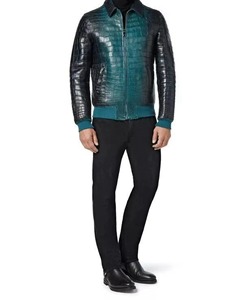 Chaqueta Bomber para Hombre con Estampado de Cocodrilo Degradado, Cuello Camisero, Cierre Frontal con Cremallera, Corte Ajustado Informal, Impermeable para Otoño - Product Image 2