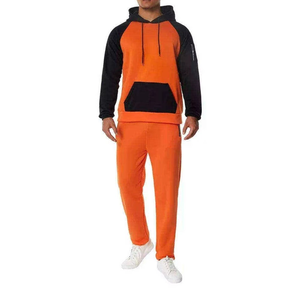 Ensemble de survêtement à capuche pour homme, orange et noir, manches longues, couleur unie, sweat-shirt décontracté, pantalon de survêtement respirant, vêtements d'automne - Product Image 3