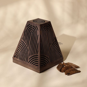 Pyramid Shape Arabic Wooden <b>Bakhoor</b> Burner With Geometric Cutout Design And Storage Drawer, Perfect For <b>Oud</b> And Incense Use - Product Image 2