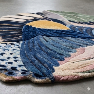 Custom Hand-Tufted Wool Area Rug Modern Abstract Colorful Bird Feathers Motif Irregular Shape Thick Plush 3D Carved Floor Carpet - Product Image 6