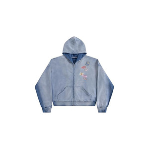 Sudadera con capucha unisex estilo vintage con efecto acid wash, corte holgado, con cremallera y bolsillos. - Product Image 1