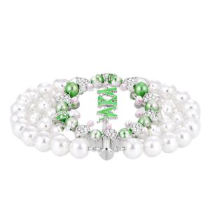 Bracelet 5 brins en perles blanches pour femme, bijou de mode élégant, bracelet perlé superposé avec accent vert, accessoire décoratif - Product Image 5