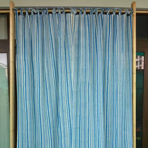 Cortina con Estampado de Rayas Azules, Panel de Ventana de Algodón para Decoración del Hogar y Hoteles, Diseño Personalizado, Exportador Mayorista - Product Image 1