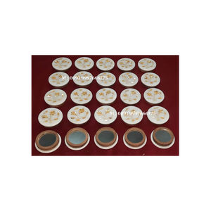 Meilleur fournisseur indien et magnifique miroir rond de petite taille en marbre doré avec incrustation de nacre pour la décoration et les cadeaux - Product Image 1