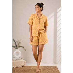 Conjunto de Pijama de Algodón con Estampado Artesanal, Hecho a Mano en India, Conjunto de Pijama Corto para Mujer, Ropa de Dormir Ligera - Product Image 1