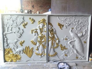 Panel de Pared de Piedra Arenisca de Lujo con Diseño Tradicional de Radha Krishna, Tallado con CNC, para Montar en Paredes de Templos, Hoteles y Villas (Origine: Rajasthan) - Product Image 1