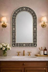 Miroir mural hexagonal en métal fait main avec incrustations de os, cadeau de mariage ou décoration intérieure pour salon et chambre à coucher - Product Image 4