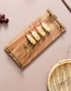 Bandeja de Servir de Madera Natural de Vietnam LAC VIET con Asa de Metal, Acabado Cepillado de Grado Comercial, Patrón Tribal, Tamaño Personalizable, para Alimentos - Product Image 3