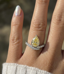 Pear Cut Yellow VVS1 Lab Grown Diamond 14K Gold Plated Silver Curved <b>Wishbone</b> Pave Wedding Bands Wholesale Bridal Engagement - Product Image 4
