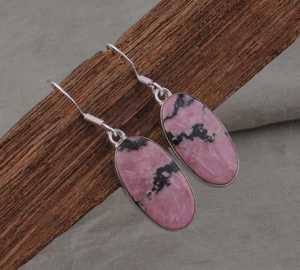 Handmade Rhodonite Dangle Earrings 925 Sterling Silver Gold Plated Natural Pink Gemstone Boho Jewelry Women Gift for Party - Product Image 2