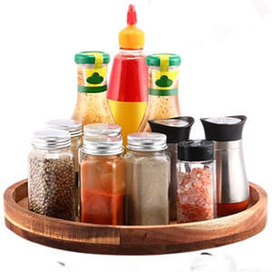 Organizador de cocina de madera de acacia, estante de exhibición de encimera, estante giratorio decorativo Lazy Susan, soporte de almacenamiento de alimentos para especias - Product Image 1