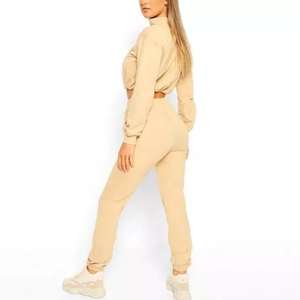 Conjunto Deportivo Casual para Mujer, Manga Larga, Cierre de Media Cremallera, Color Sólido, Pantalones Holgados con Cordón y Bolsillos Laterales, Ropa de Otoño - Product Image 3